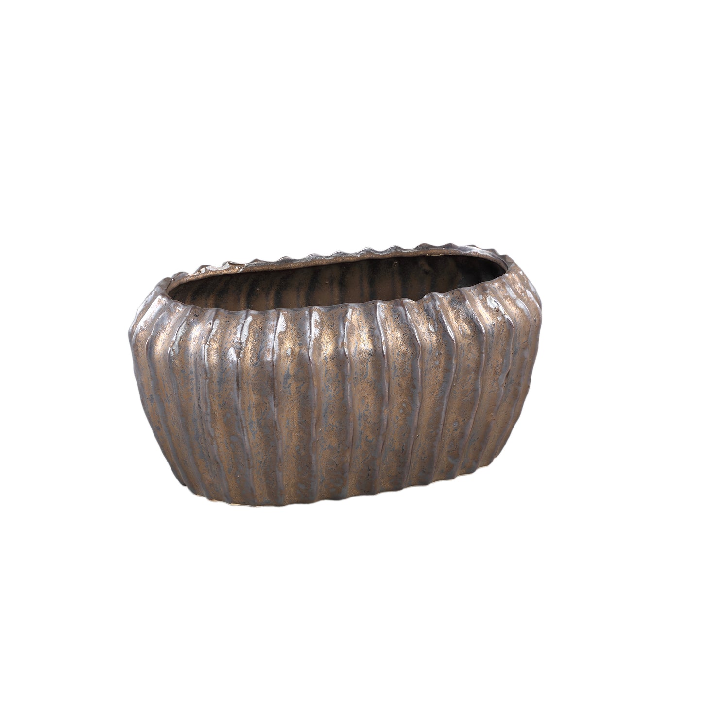 Bodi Bronze Ceramic Pot Oval Ribbed S