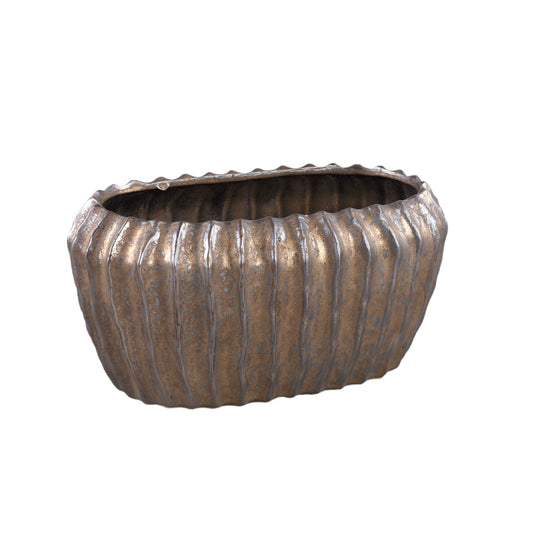 Bodi Bronze Ceramic Pot Oval Ribbed L