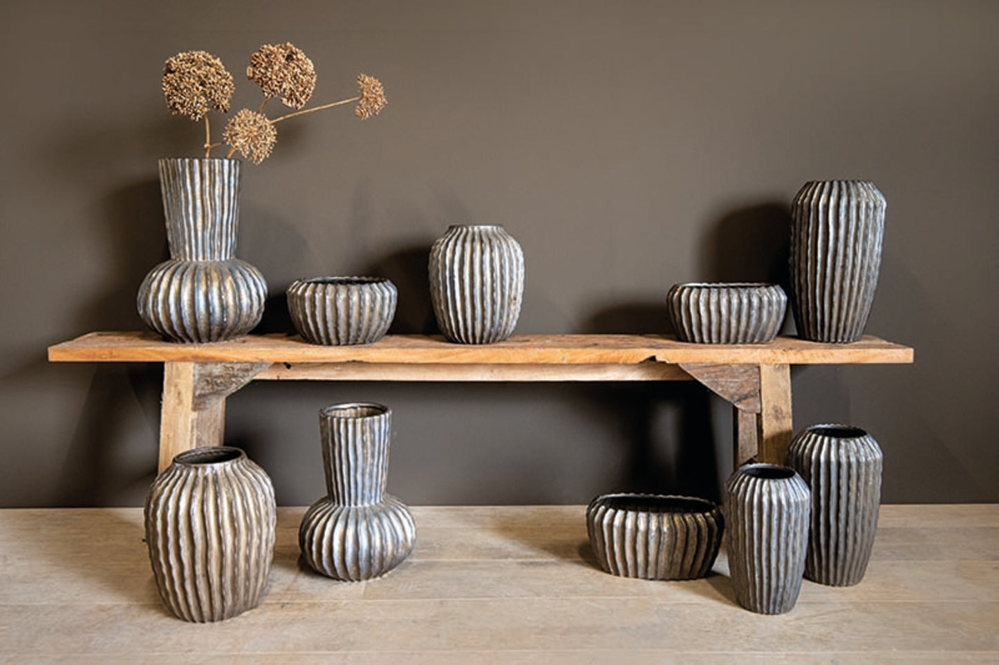 Bodi Bronze Ceramic Pot Oval Ribbed L