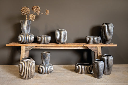 Bodi Bronze Ceramic Pot Oval Ribbed L