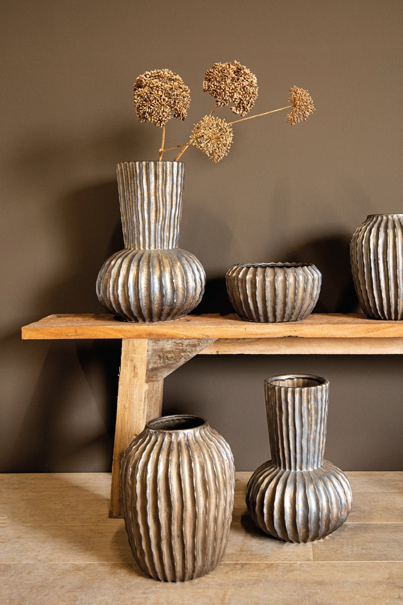 Bodi Bronze Ceramic Pot Round Ribbed S