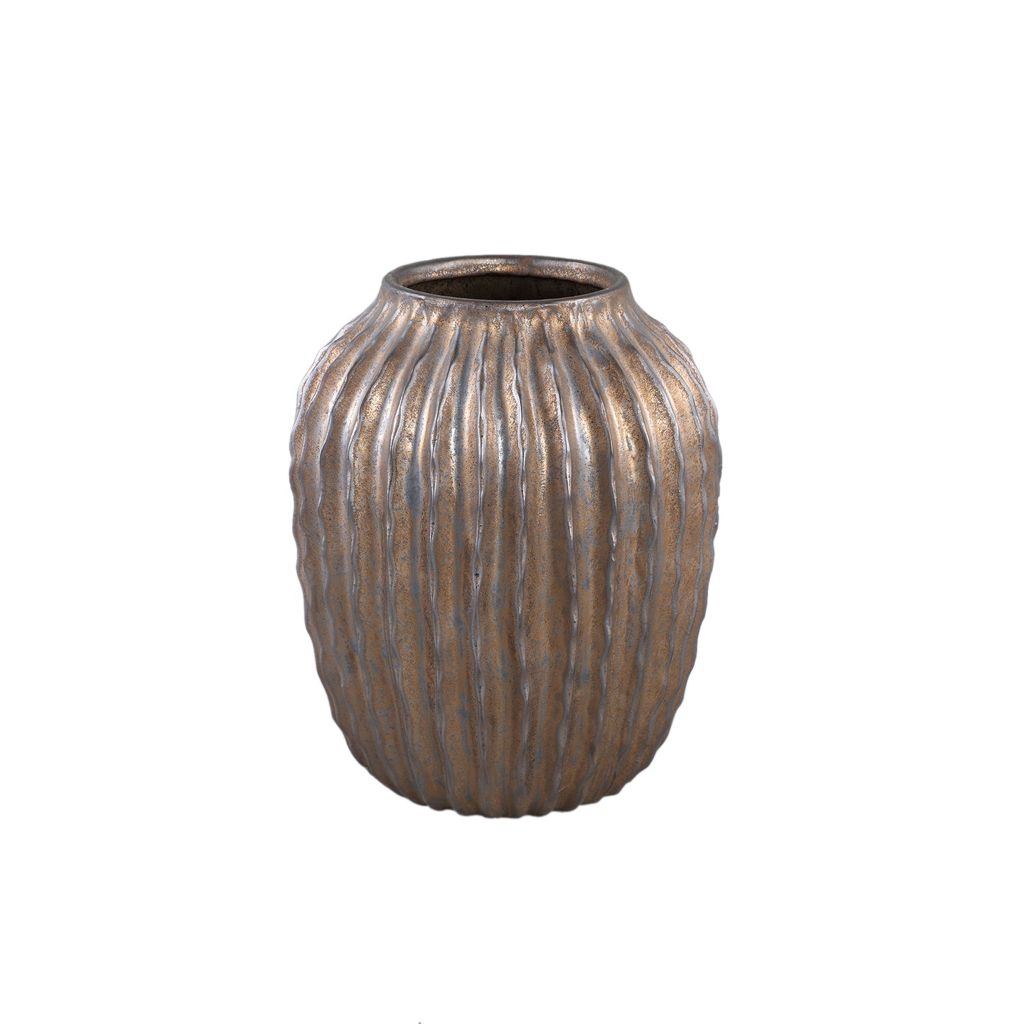 Bodi Bronze Ceramic Pot Round Bulb Ribbed S