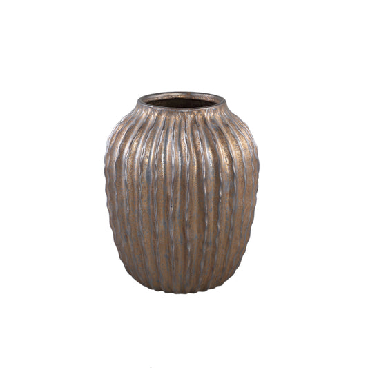 Bodi Bronze Ceramic Pot Round Bulb Ribbed S