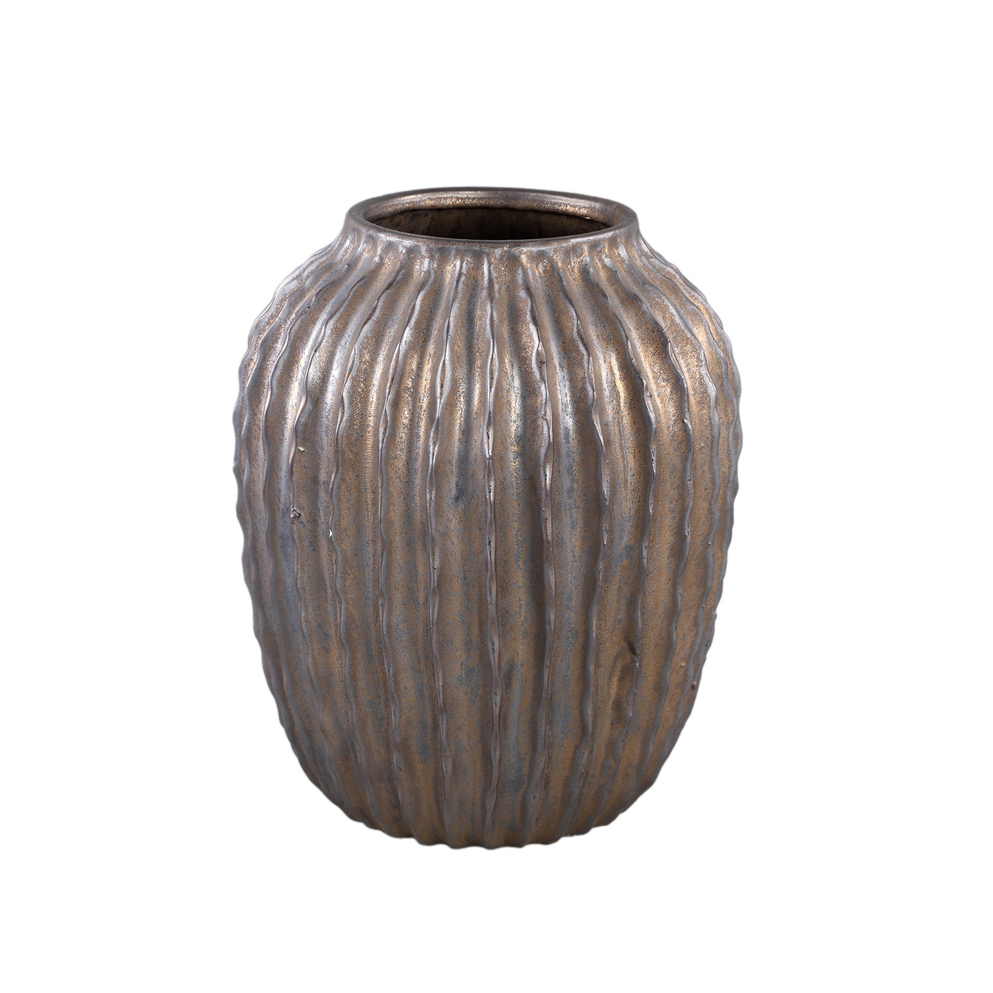 Bodi Bronze Ceramic Pot Round Bulb Ribbed M