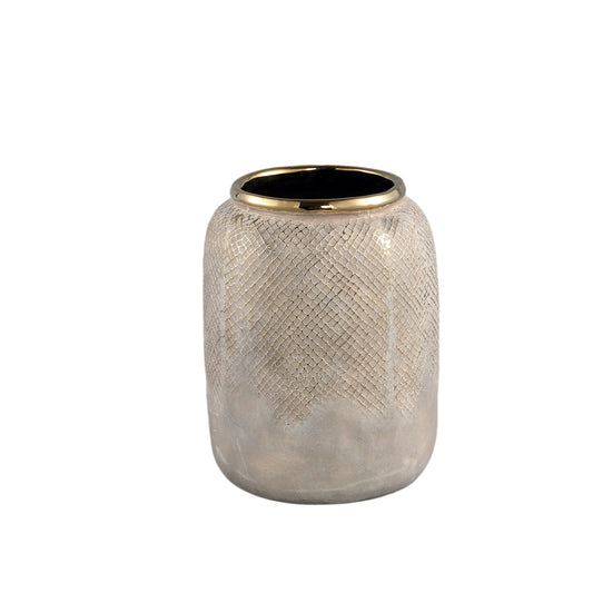 Astleigh Gold Ceramic Pot Ribbed Round High S