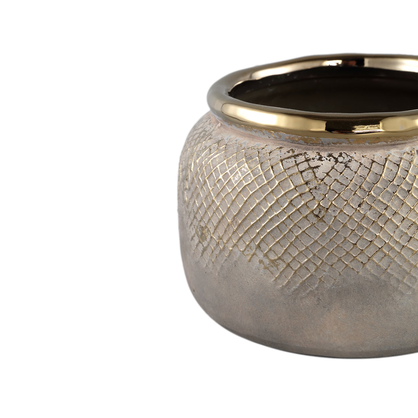 Astleigh Gold Ceramic Pot Ribbed Round Low L