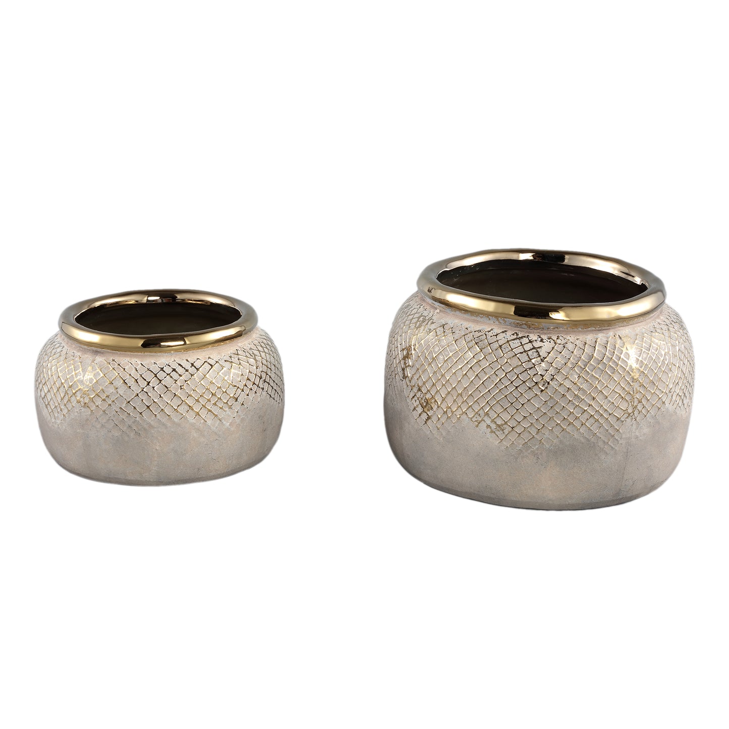Astleigh Gold Ceramic Pot Ribbed Round Low L