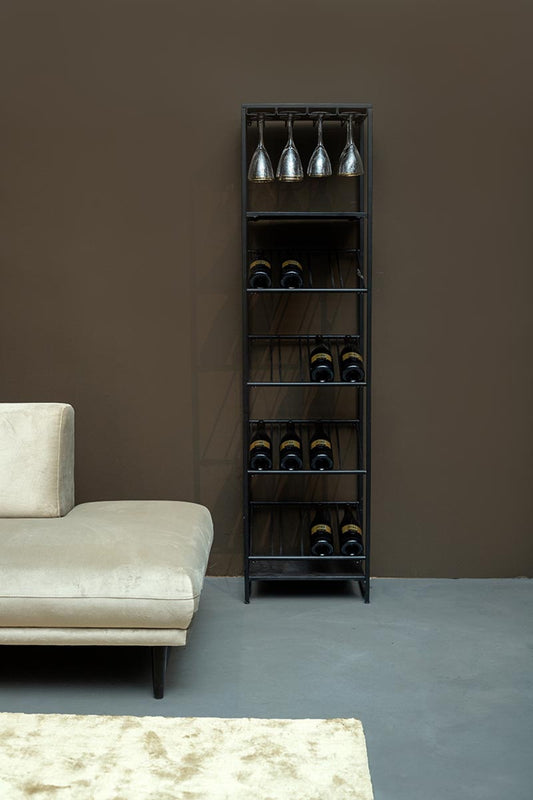 Zalig Black Iron Winerack Glasses And Bottles Rect