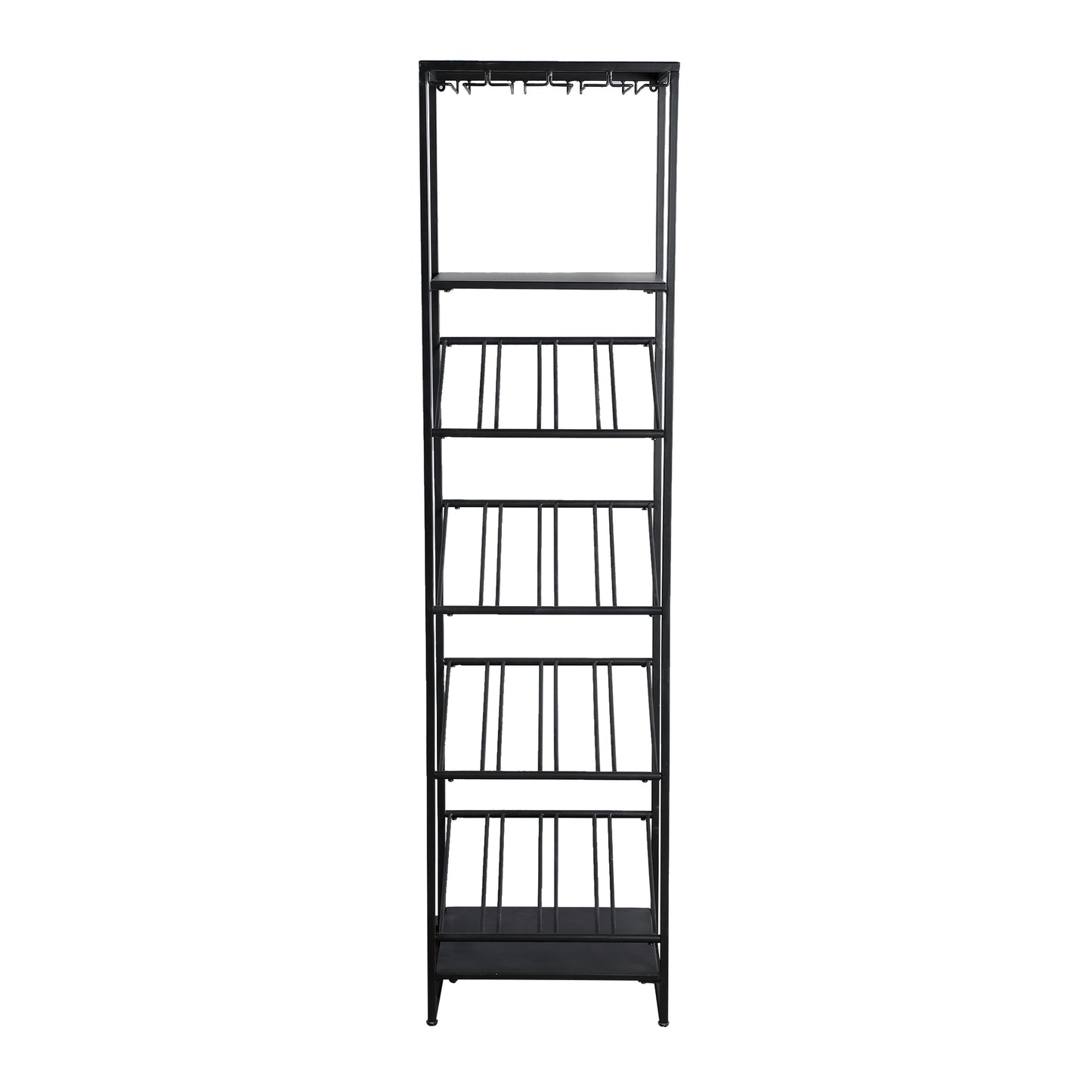 Zalig Black Iron Winerack Glasses And Bottles Rect