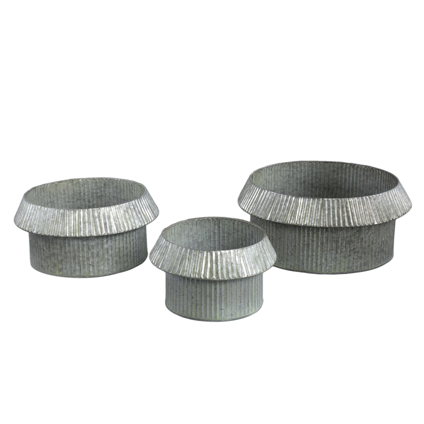 Vooda Grey Zinc Ribbed Low Pot Round Set Of 3