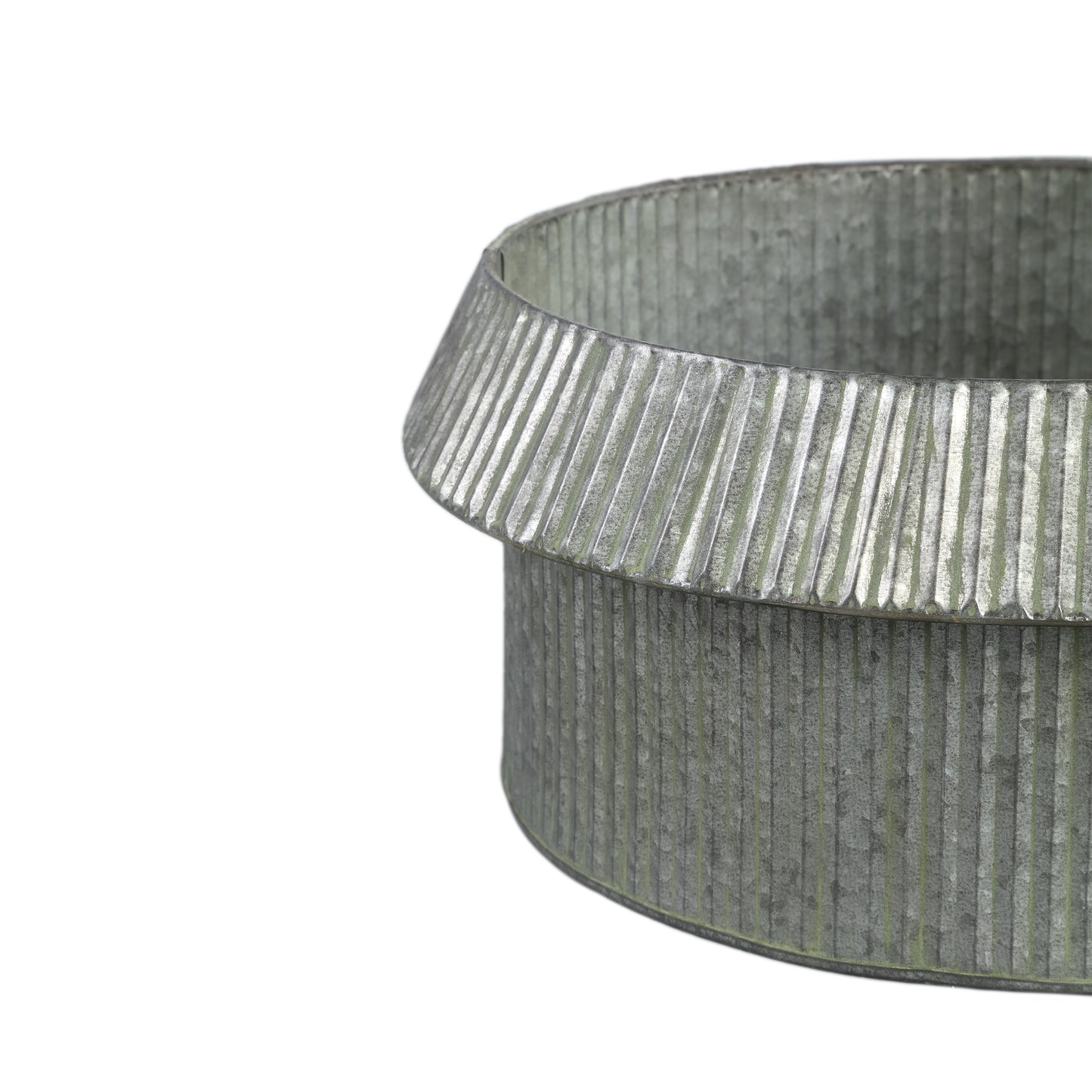 Vooda Grey Zinc Ribbed Low Pot Round Set Of 3