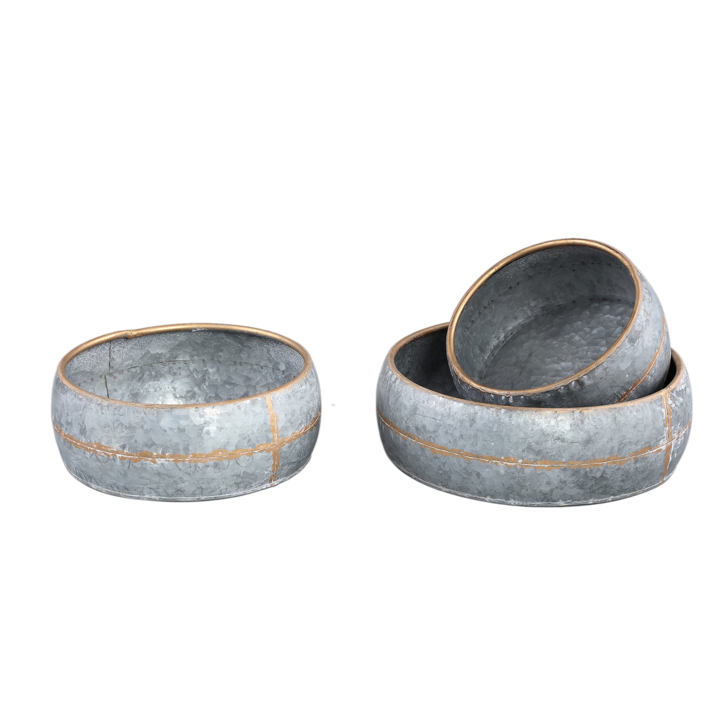 Zallie Grey Zinc Minimal Low Pot Round Set Of 3