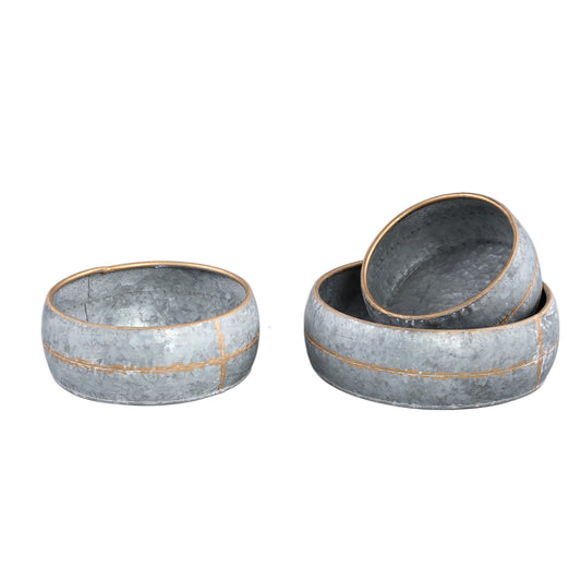 Zallie Grey Zinc Minimal Low Pot Round Set Of 3