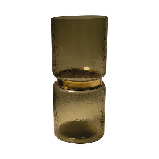 Quilio Brown Green Glass Vase Gold Rim Straight L