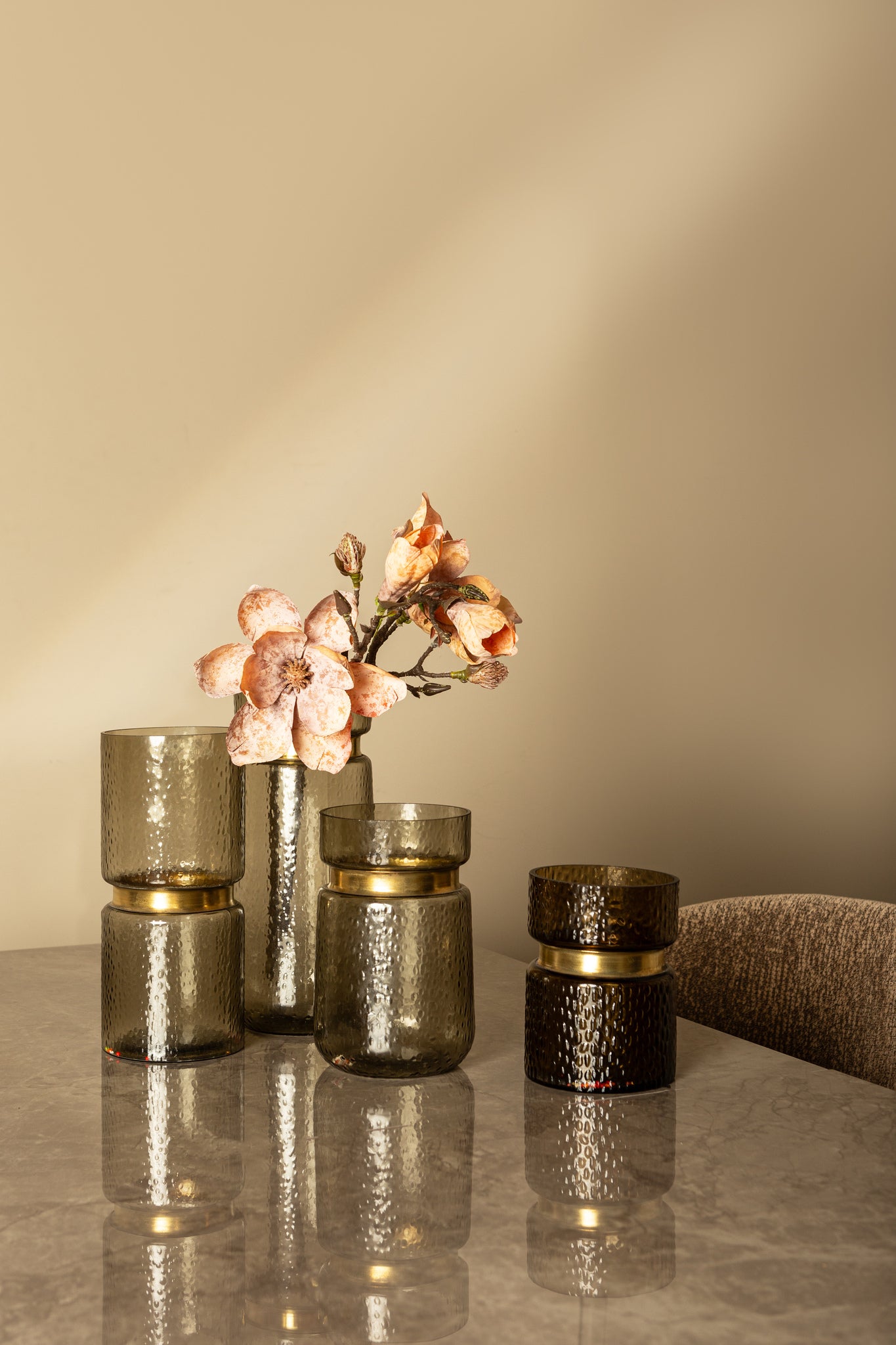 Quilio Brown Green Glass Vase Gold Rim Straight L