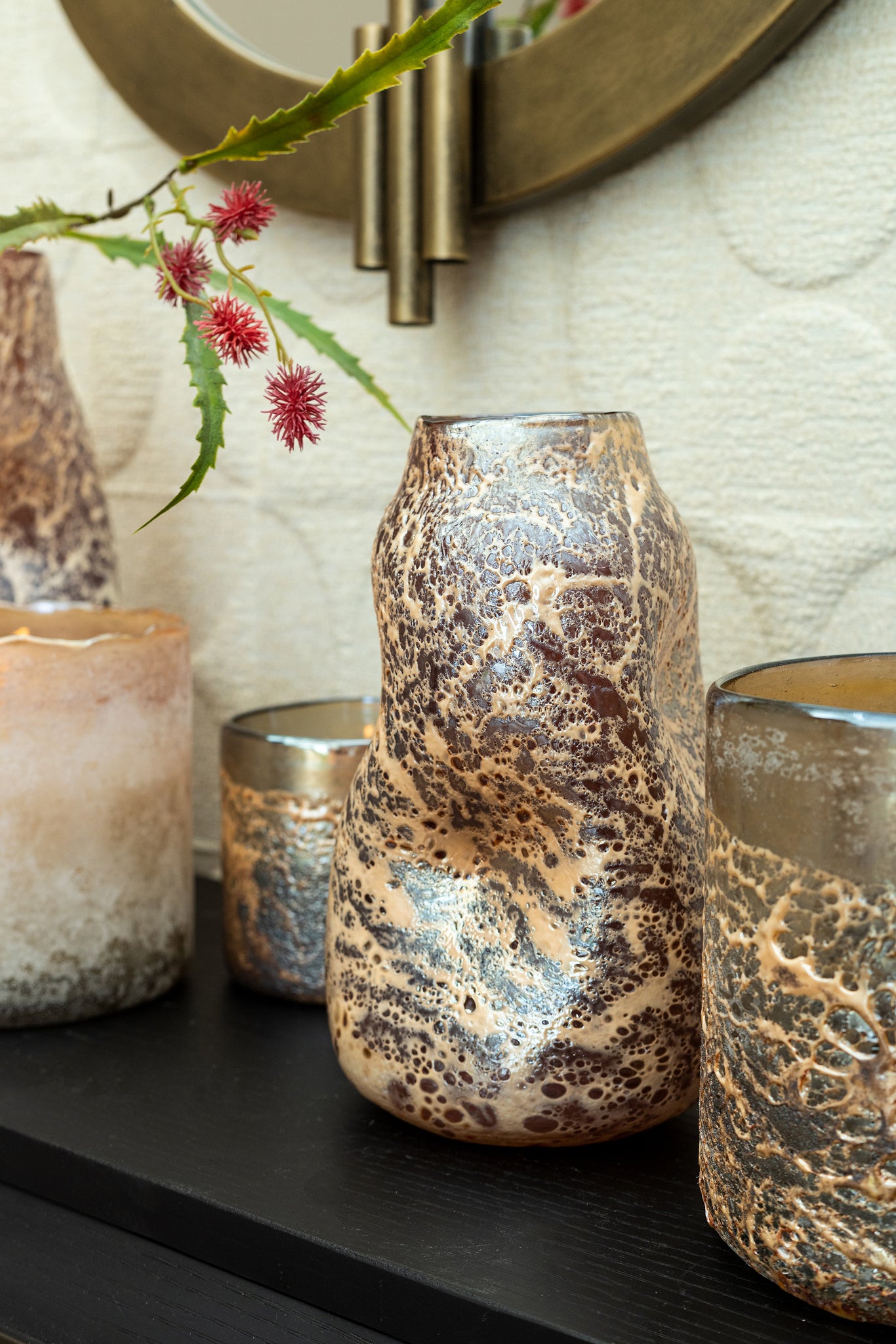 Xamery Red Solid Glass Vase Bubble Waves L