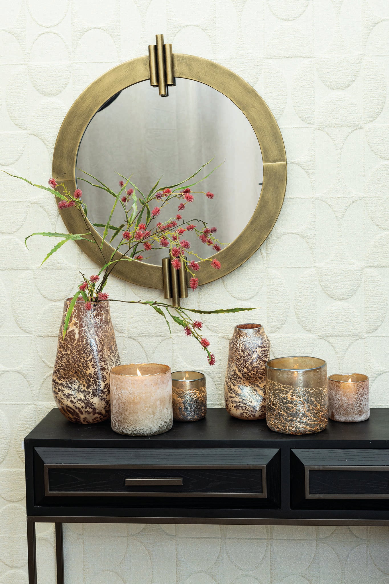 Xamery Red Solid Glass Vase Bubble Waves L