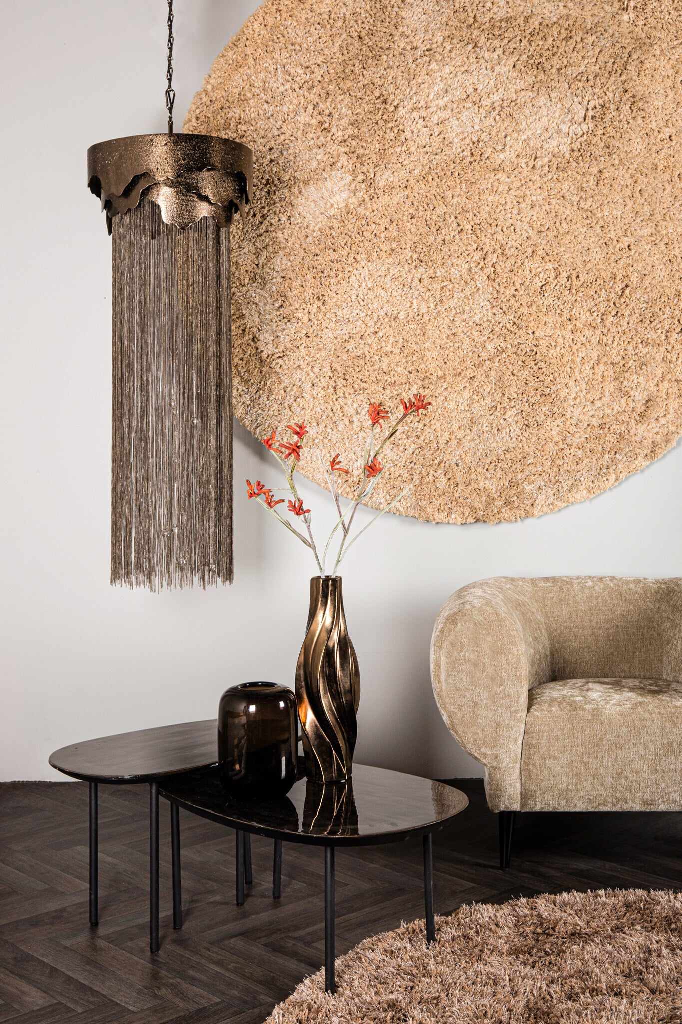 Jups Beige Fabric Handwoven Carpet Round S