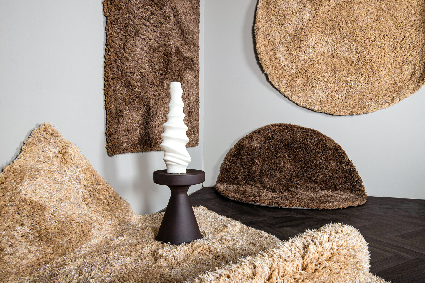 Jups Brown Fabric Handwoven Carpet Round S