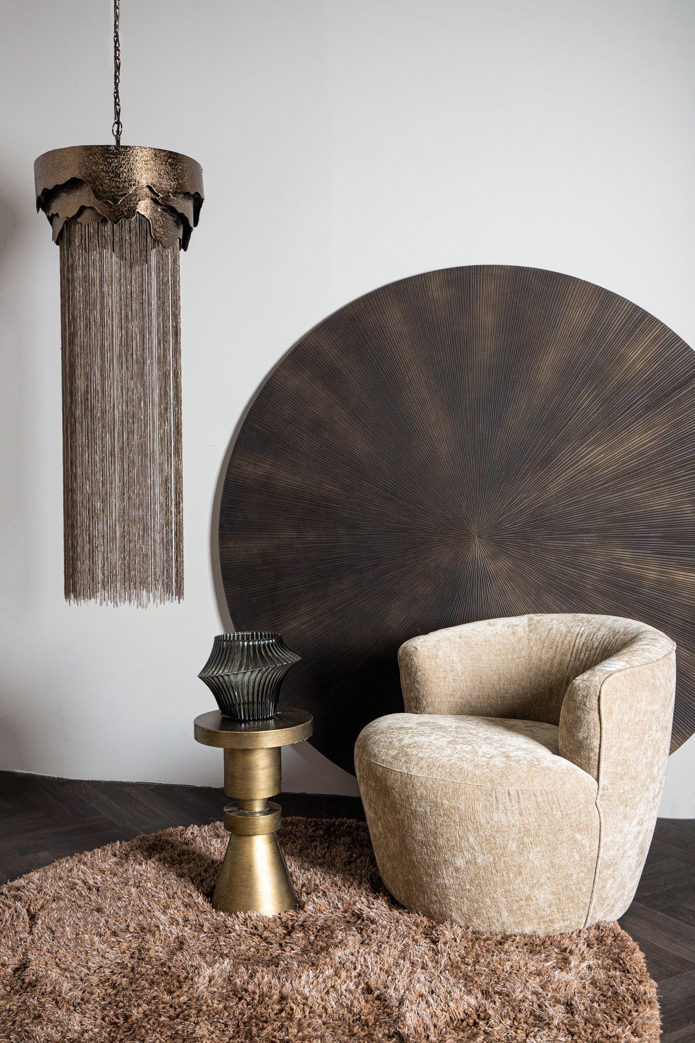 Jups Brown Fabric Handwoven Carpet Round S