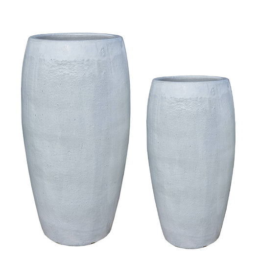 Rae White High Ceramic Pot Round Set Of 2
