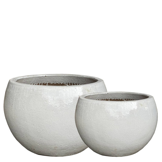 Rae White Ceramic Bowl Pot Round Set Of 2