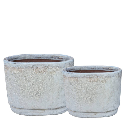 Javier Grey Ceramic Pot Oval Set Of 2