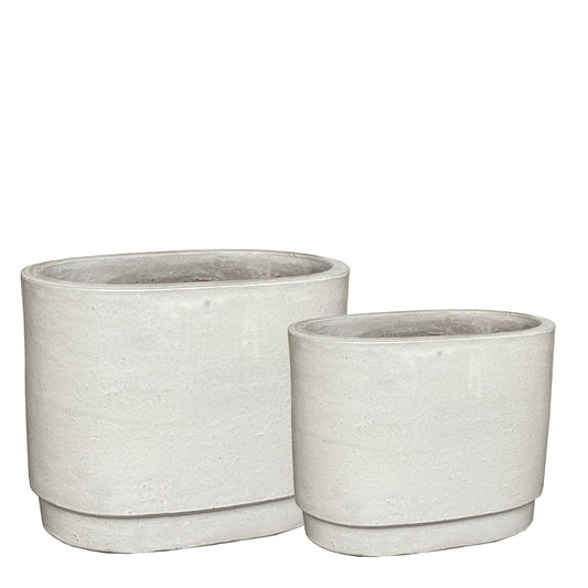 Rae White Ceramic Pot Oval Set Of 2