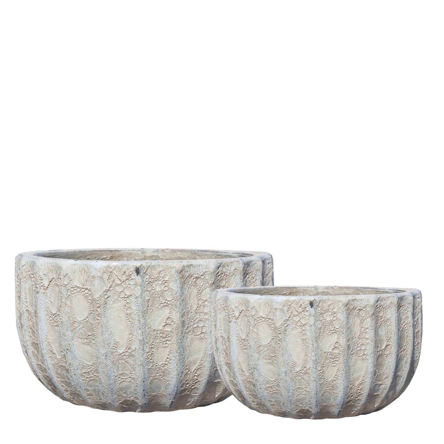 Javier Grey Ceramic Pot Ribbed Round Set Of 2