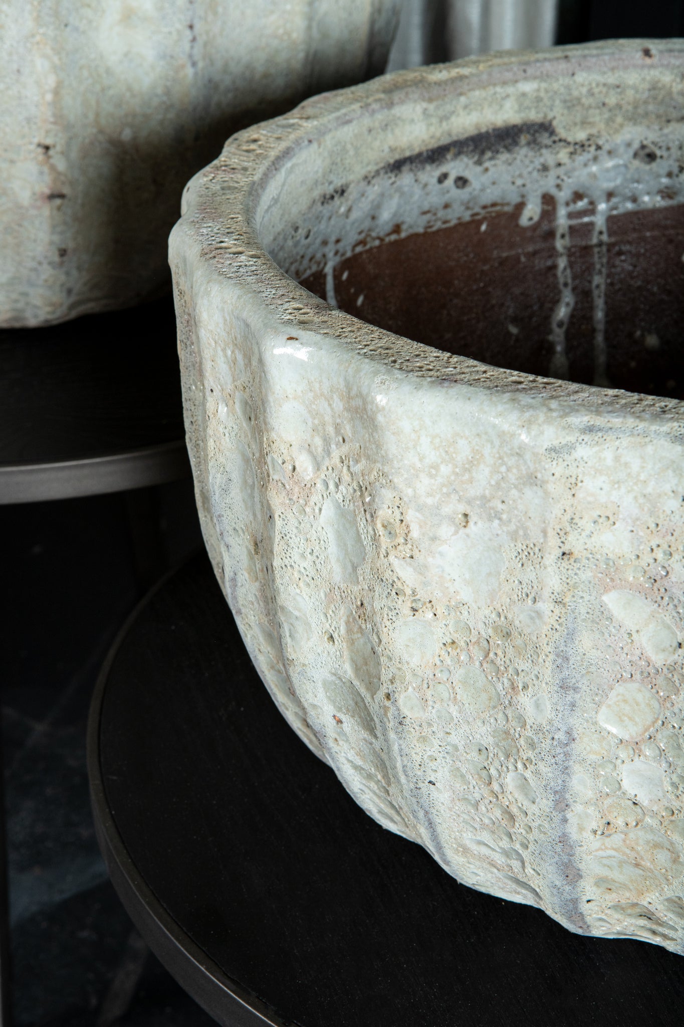 Javier Grey Ceramic Pot Ribbed Round Set Of 2