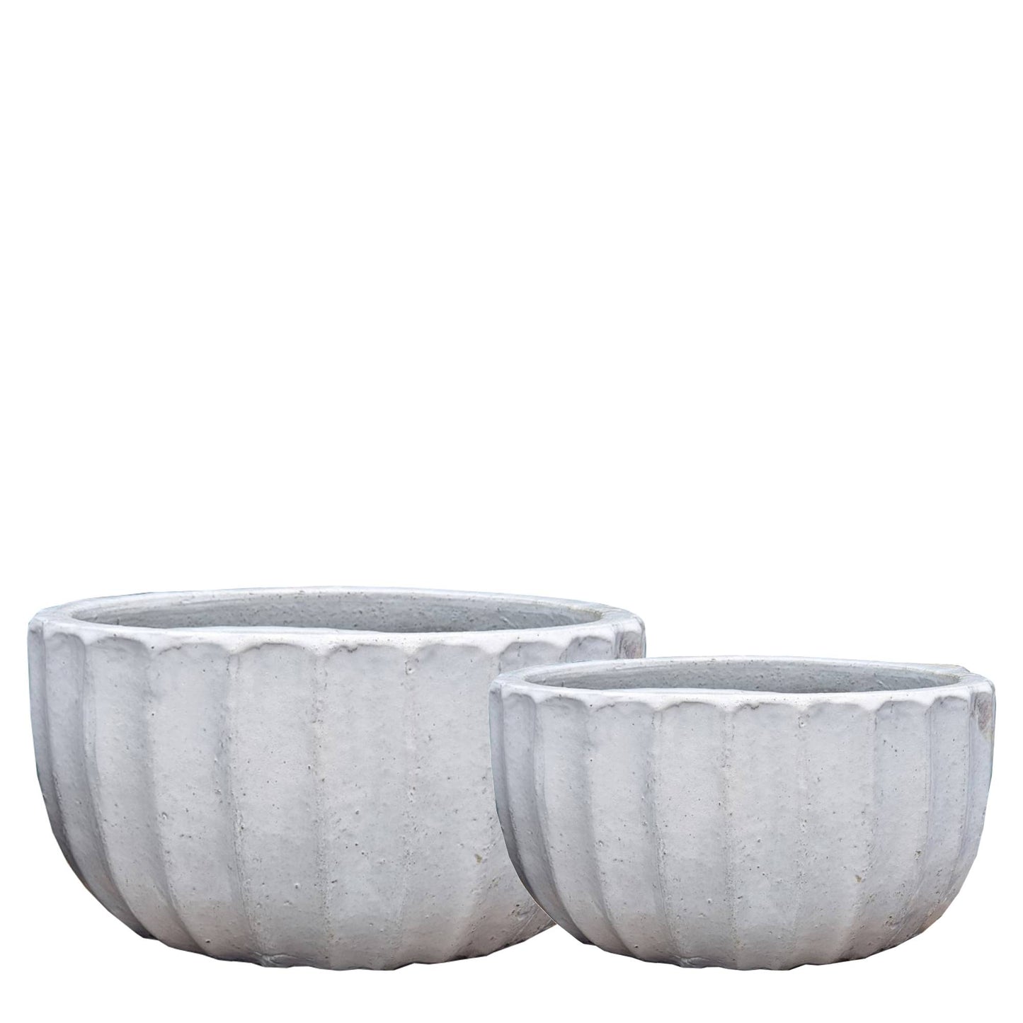 Rae White Ceramic Pot Ribbed Round Set Of 2