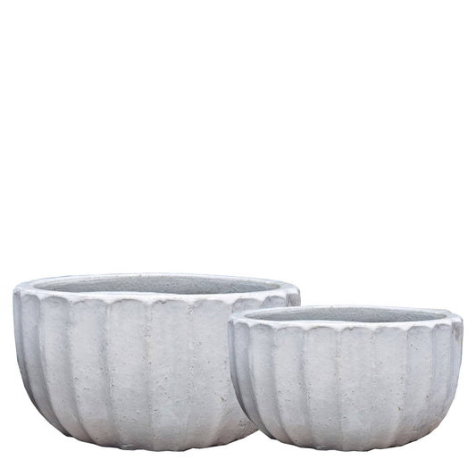 Rae White Ceramic Pot Ribbed Round Set Of 2