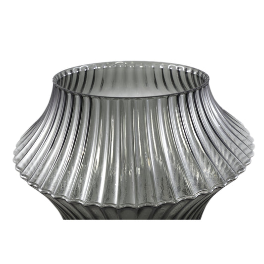 Yulaa Grey Solid Glass Vase Oblique Shape S