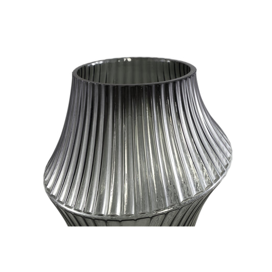 Yulaa Grey Solid Glass Vase Oblique Shape L