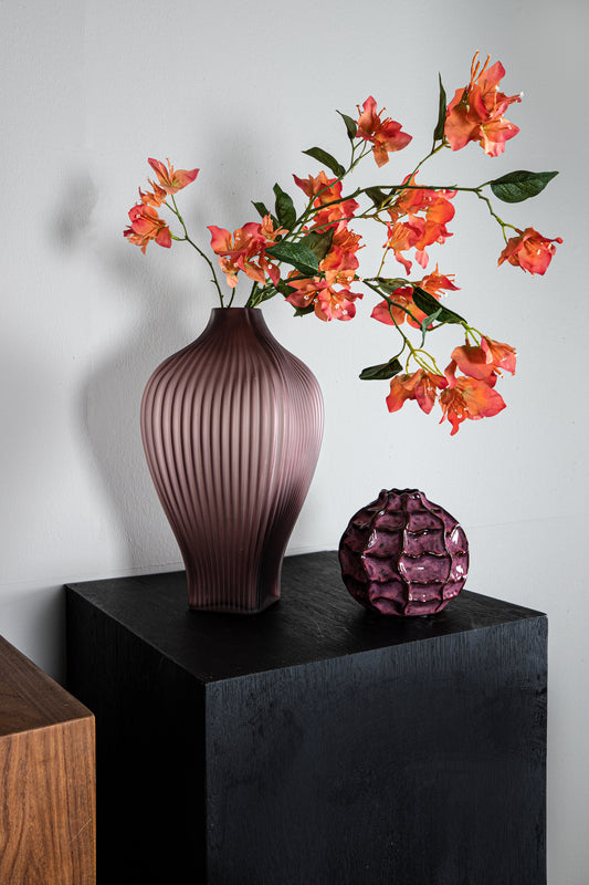 Halde Purple Solid Glass Vase Ribbed Organic Wide