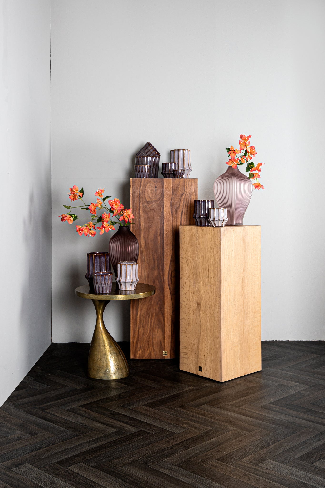 Halde Purple Solid Glass Vase Ribbed Organic High