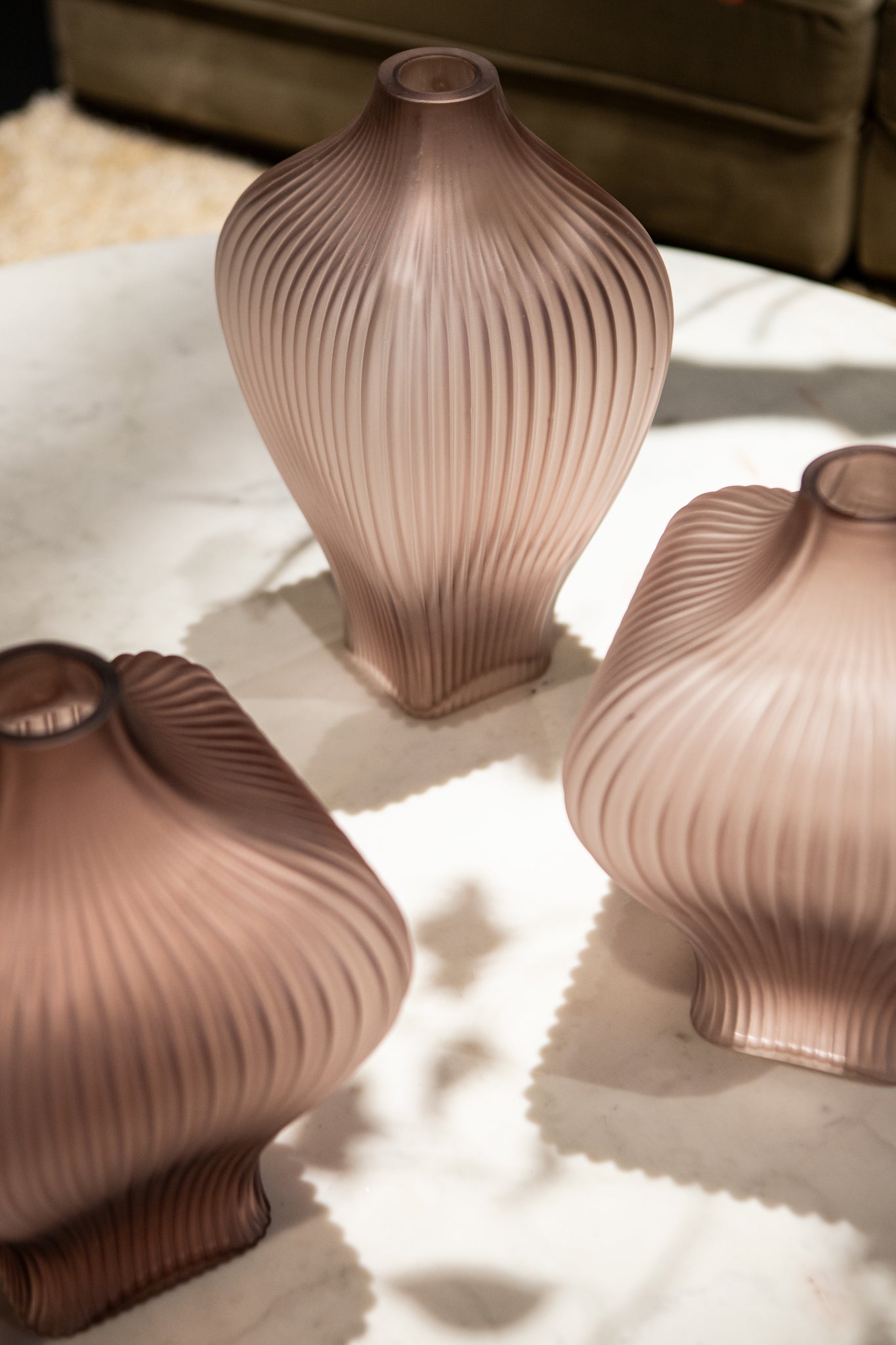 Halde Light Purple Solid Glass Vase Ribbed Wide