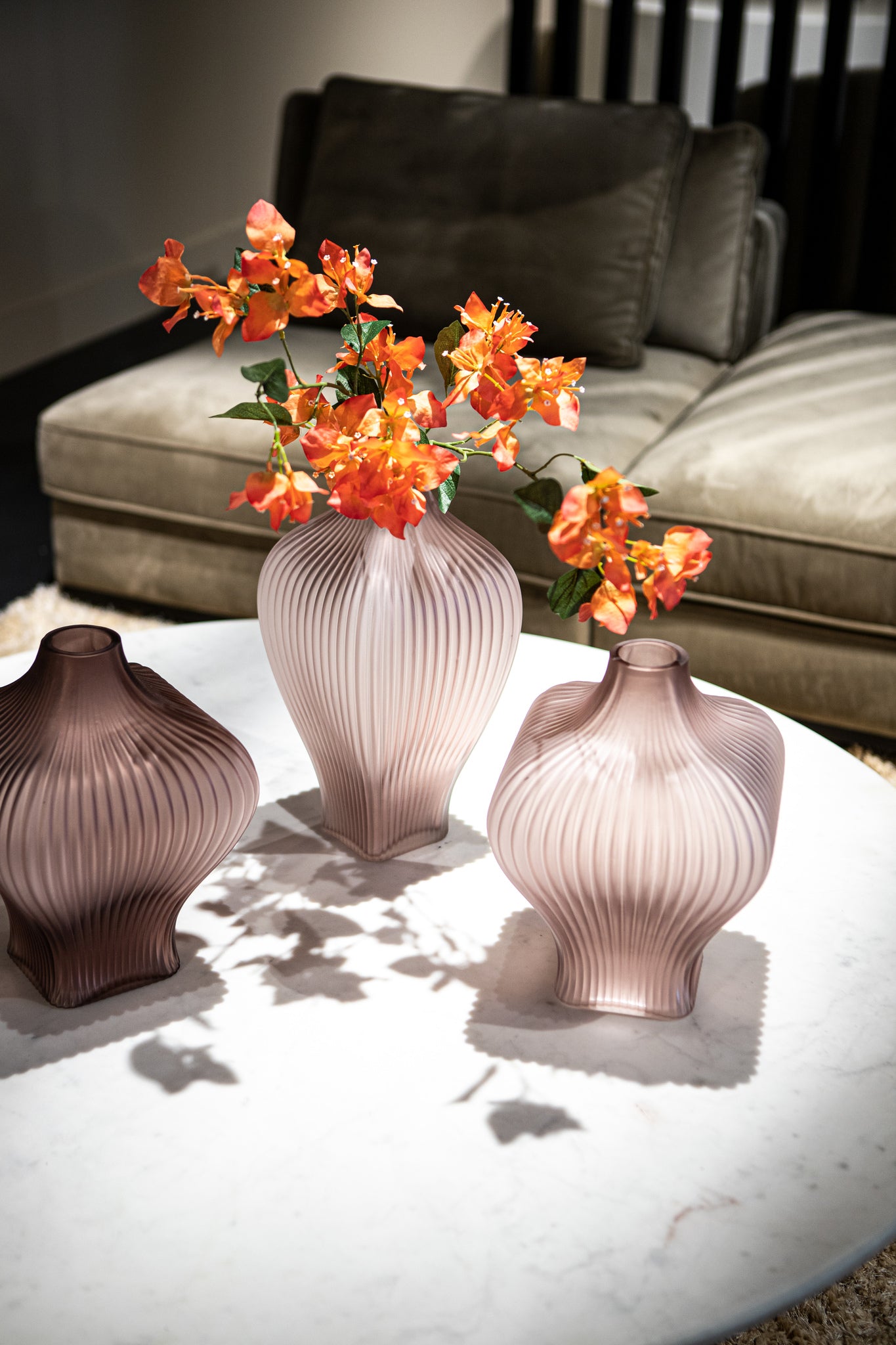 Halde Light Purple Solid Glass Vase Ribbed High