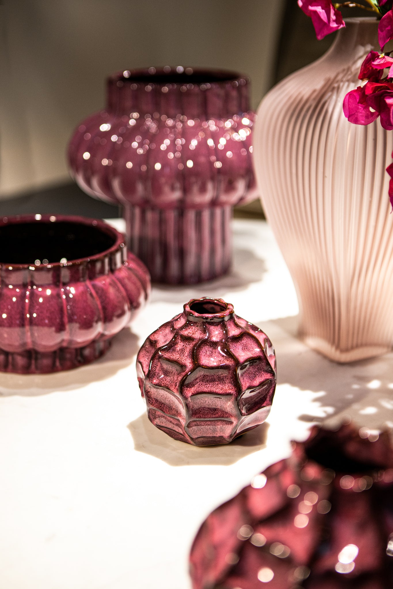 Halde Light Purple Solid Glass Vase Ribbed High