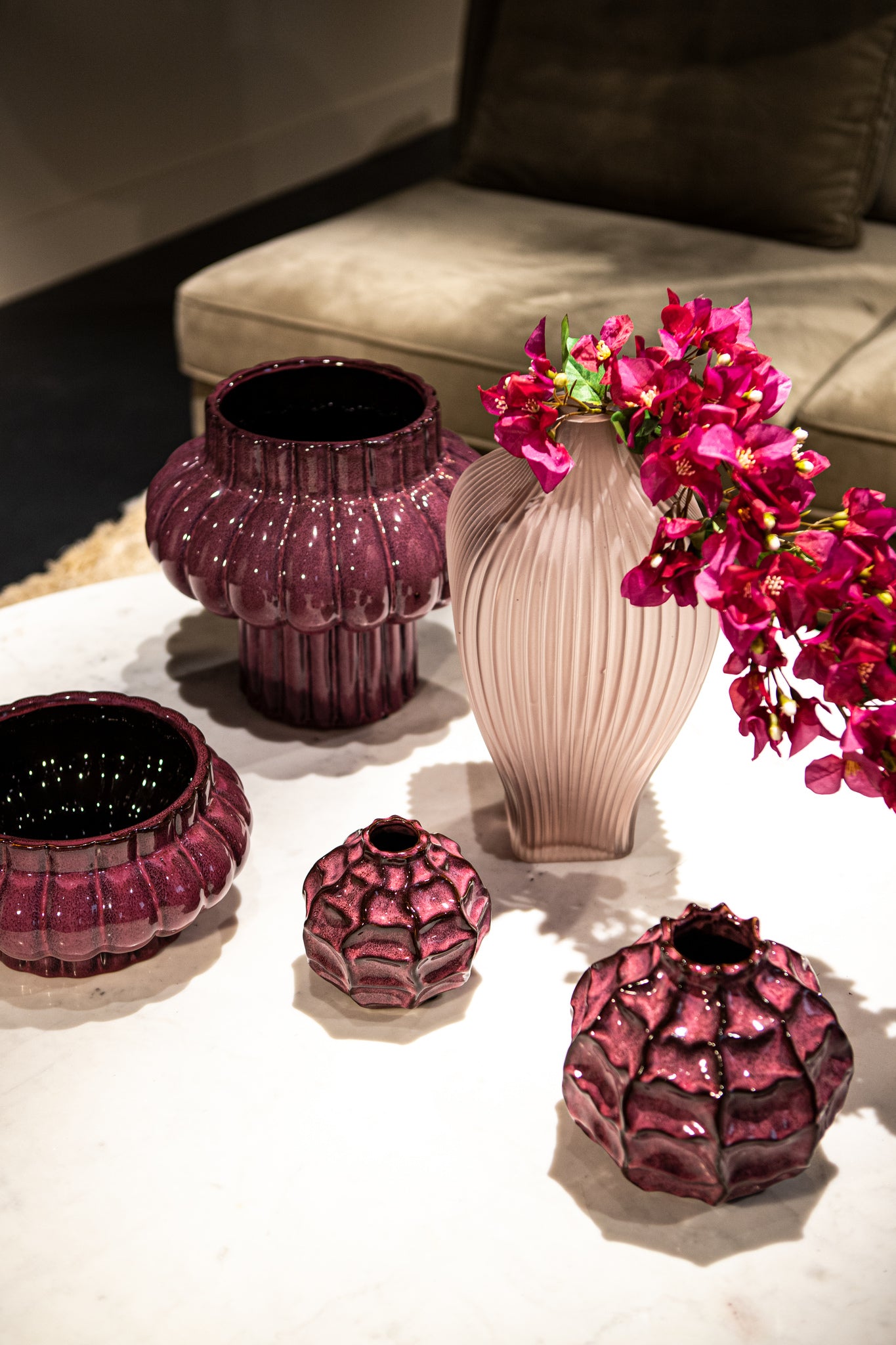 Halde Light Purple Solid Glass Vase Ribbed High