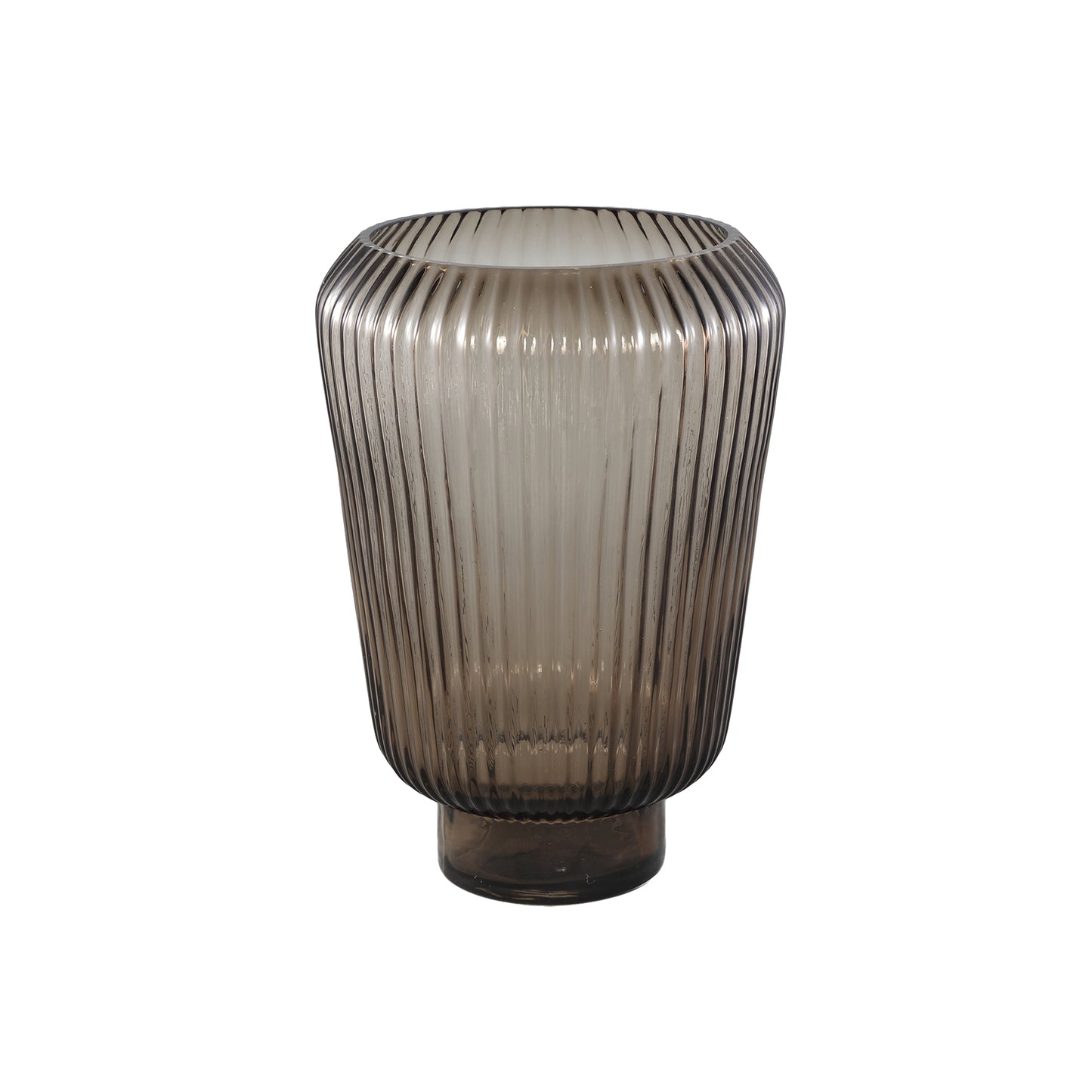 Joyca Brown Glass Vase Ribbed Round L