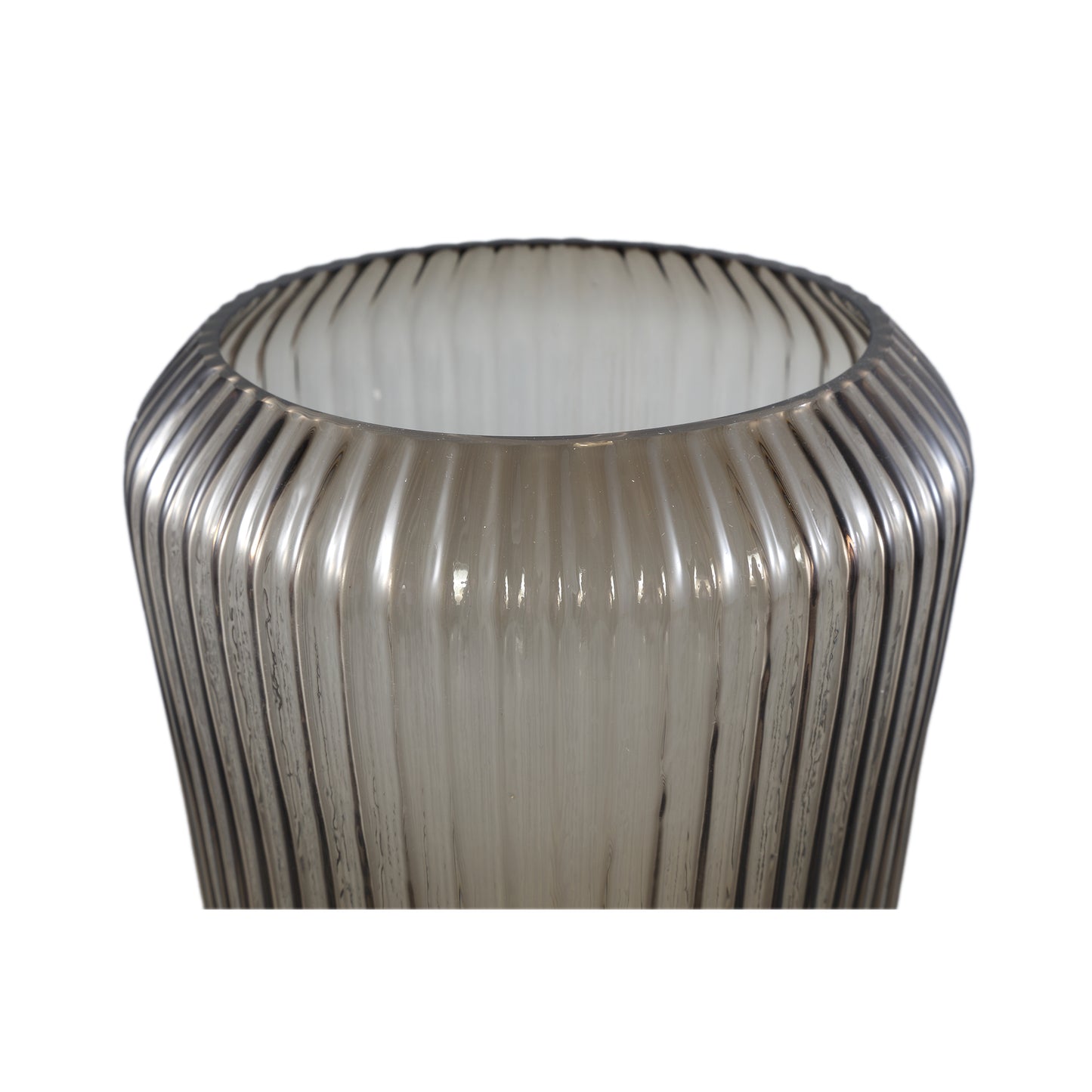 Joyca Brown Glass Vase Ribbed Round L