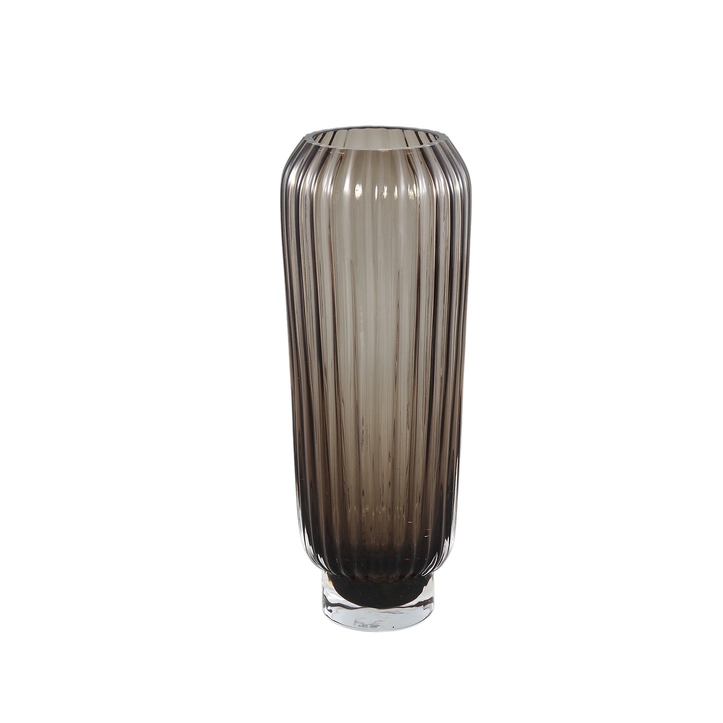 Joyca Brown Glass Vase Ribbed Round M