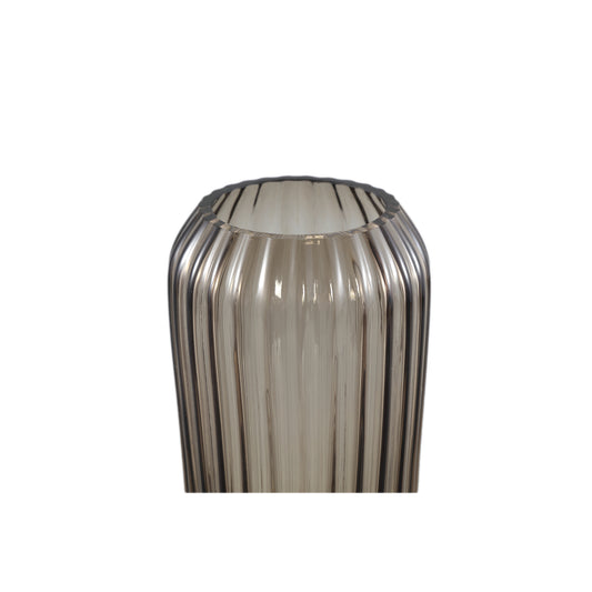 Joyca Brown Glass Vase Ribbed Round M
