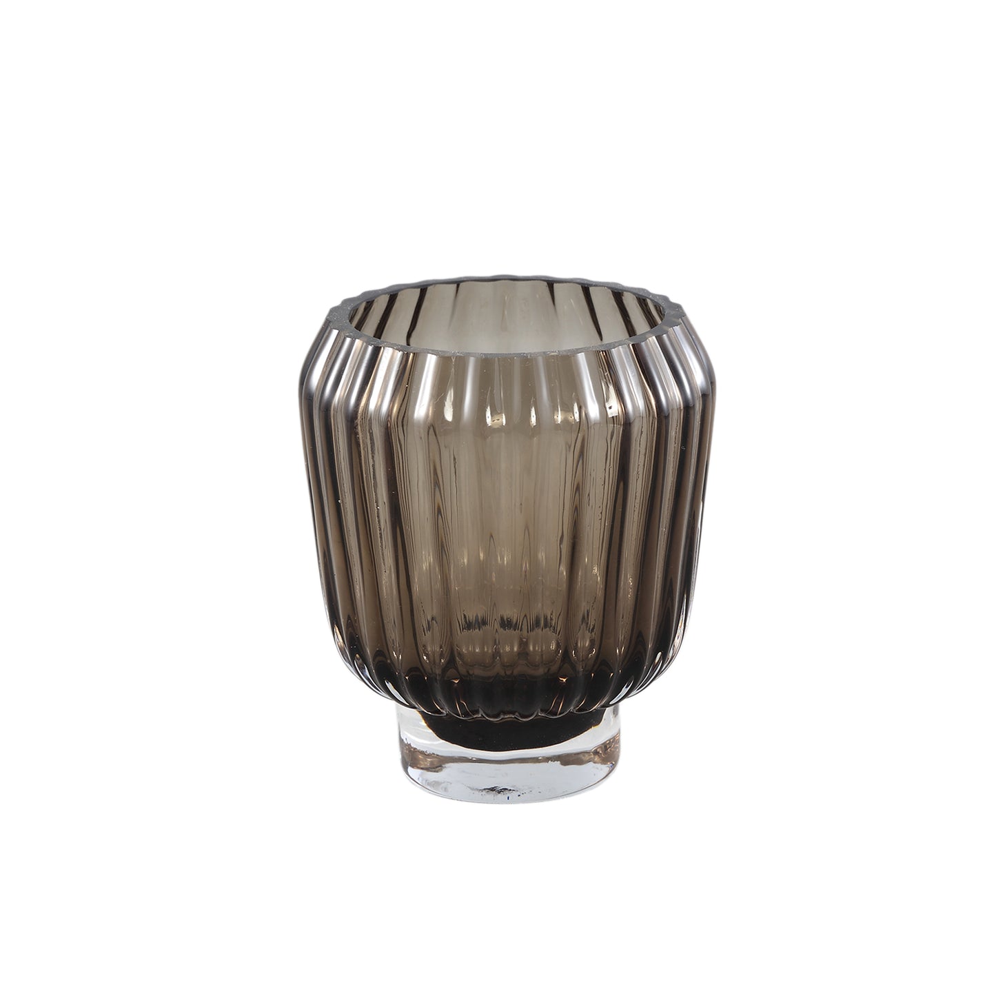Joyca Brown Glass Vase Ribbed Round S
