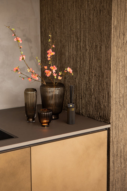 Joyca Brown Glass Vase Ribbed Round S