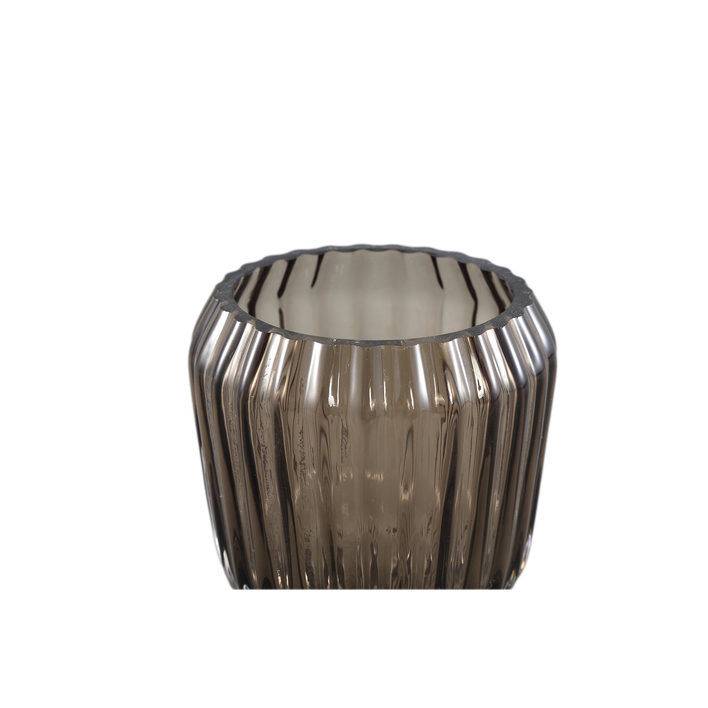 Joyca Brown Glass Vase Ribbed Round S