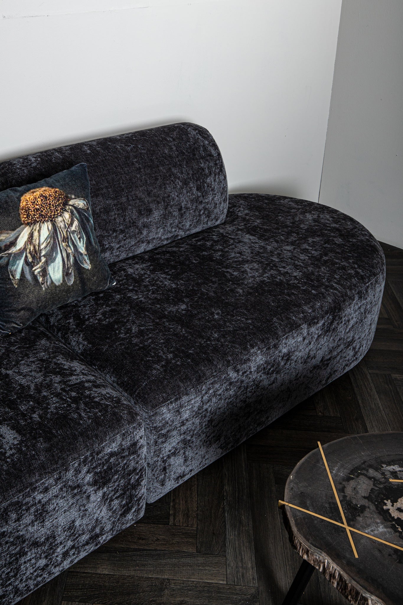 Lujo Sofa White Fiore Fabric Right Ottoman