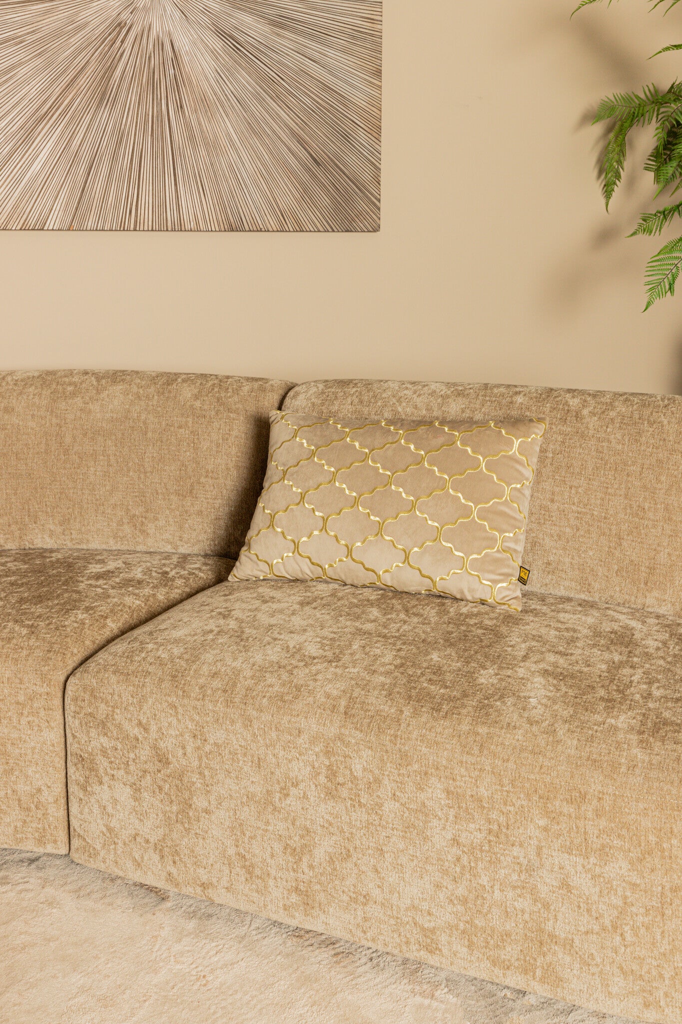 Lujo Sofa Cream Fiore Fabric Right Ottoman