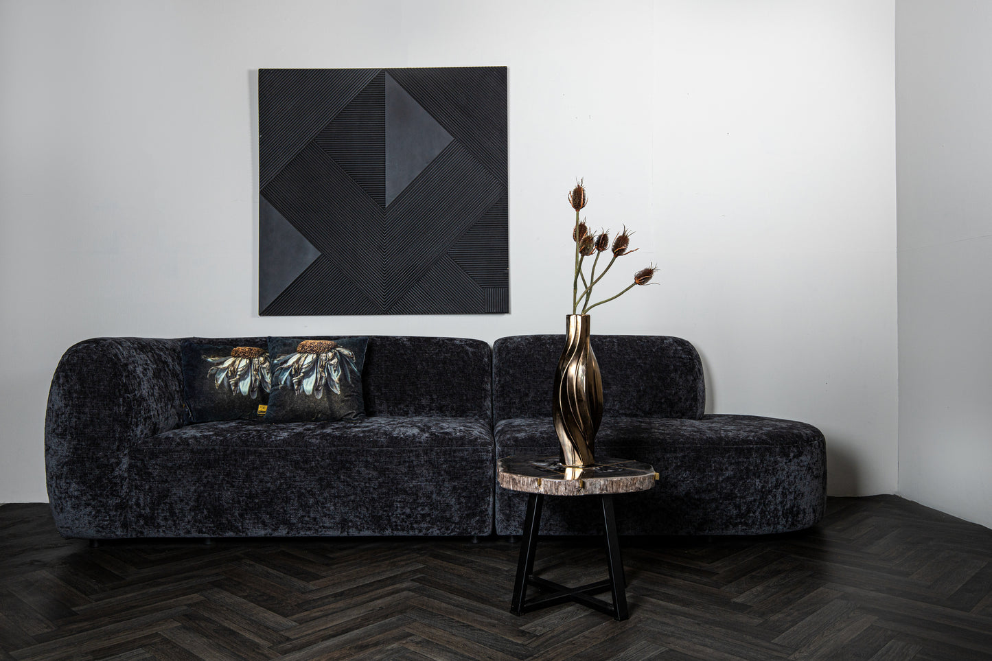 Lujo Sofa Anthracite Fiore Fabric 2 Seater Arm R